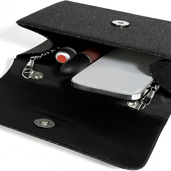 Women Evening Clutch Purse Glitter Rhinestone Bow Compact Party Bag - Picture 4 of 7